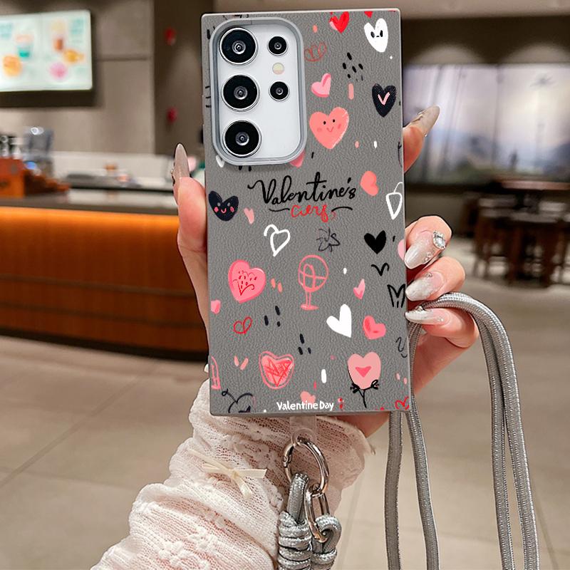 

Подарочный ударопрочный чехол из ТПУ с принтом ко Дню святого Валентина для Samsung S25 Ultra S24 FE S23 S22 S21 A16 A55 A15 A56 A36, тонкий матовый чехол через плечо Samsung A56 5G светло-серый