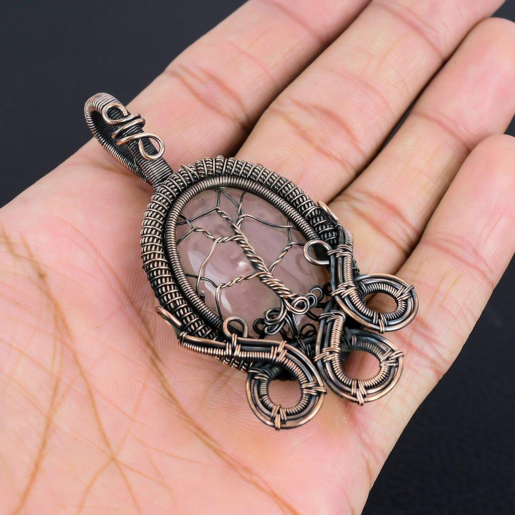 Rose Quartz Jewelry, 999 Copper Wire Wrapped Pendant Handmade Gemstone Jewelry, Gifts For Wife Brand New Pendant