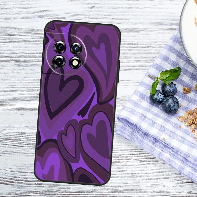 Brown Purple Hearts Swirl Pattern Case For OnePlus Nord 5 CE 3 4 Lite N20 N30 OnePlus 15 15R 13 13T 10T 10 11 12 12R 13R Cover