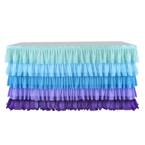 Table Skirt for Rectangle And Round Table Multi-layer Ruffle Reusable Gradient Rainbow Color Beach Parties Ceremony Birthday Party Decoration