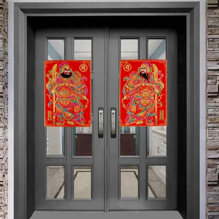 Decorative Flannel Door God for Spring Festival Easy Application and Removal Great for Traditional Culture Lover