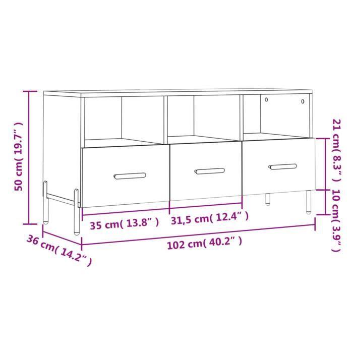 VidaXL Meuble TV sonoma gris 102x36x50 cm bois d'ingénierie 829050