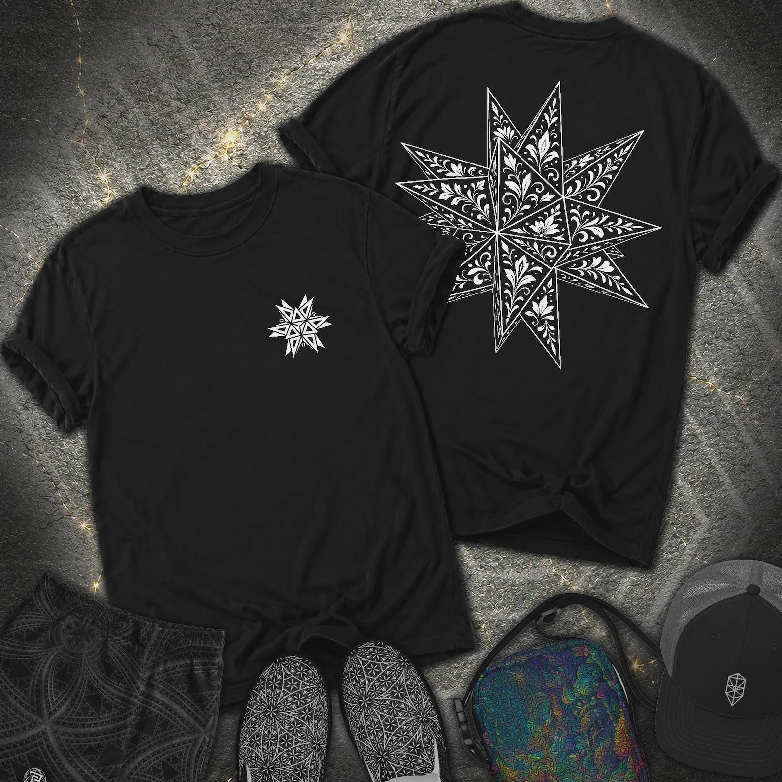 White Floral Stellated Dodecahedron 2 Sided Comfort T-Shirt XL
