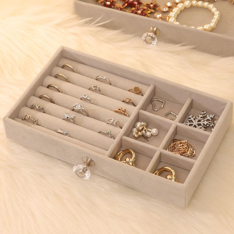 Three Layer Velvet Jewelry Storage Box Dust Proof Drawer Style Jewelry Organizer for Stud Earring Necklaces Accessories Dressing