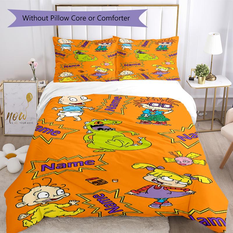 3ks Personalizovaný set povlečení Rugrats s vlastním jménem Uzavírání na zip Zahrnuje 1 povlak na přikrývku & 2 povlaky na polštář, Měkký a pohodlný pro všechna roční období.