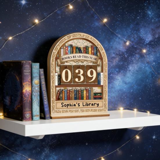 Book Read This Year Counter Wooden Annual Reading Goal Challenge Tracker with Number Signs Bookshelf Decoration Book Lovers Bookworm Gift