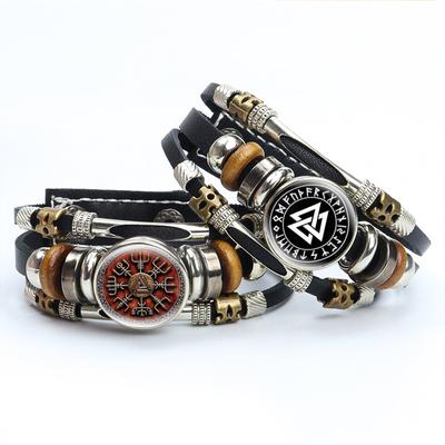 Viking Compass Leather Bracelets Ancient Trinity Nordic Runes Odin Symbol Multilayer Braided Bracelets Bangles Unisex Jewelry