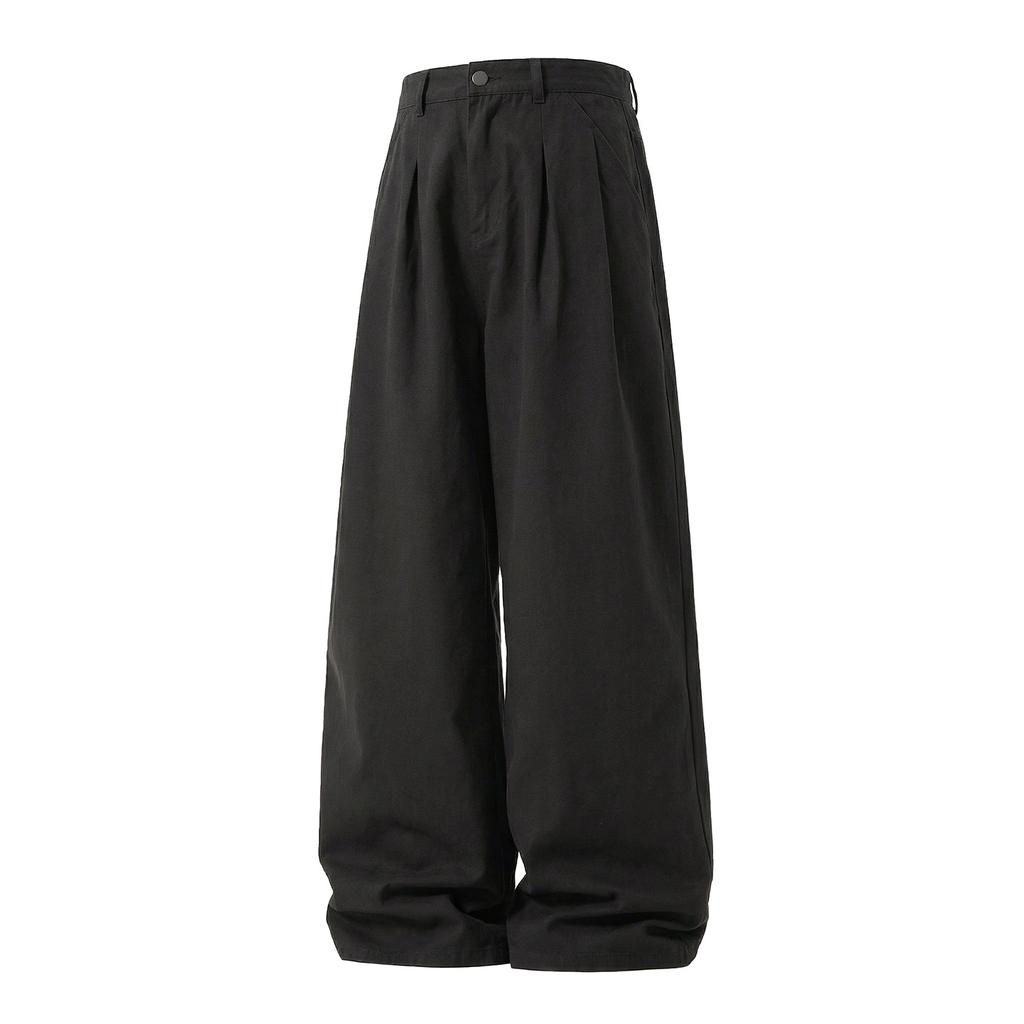 Heren Katoenen Casual Broek Losse Rechte Pijp Dubbele Plooizakken