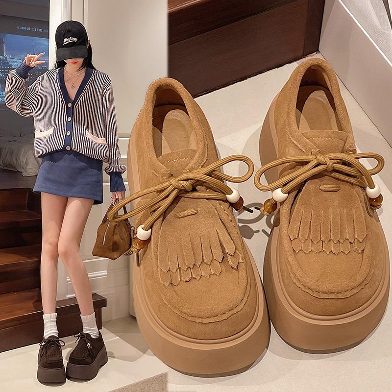Fashion 2025 NEW Women's Fashion Casual Shoes Round Head Lace-up Shoes To Increase The Waterproof Platform Single Shoes