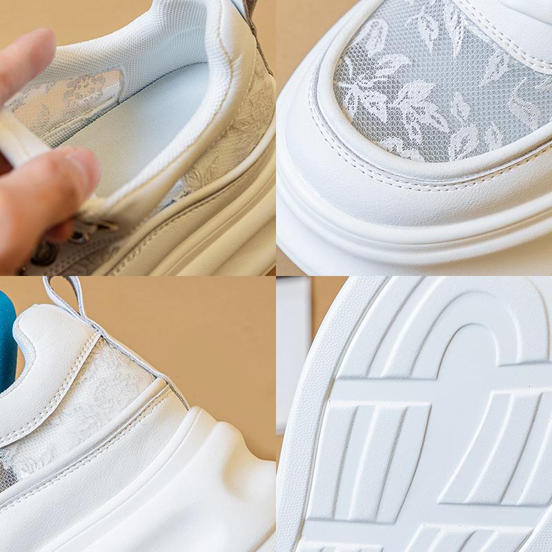 Fujin 7.5cm Microfiber Leather Suede Platform Shoes Wedge Sneakers for Women Summer Shoes Mesh Breathable Female White Sneakers