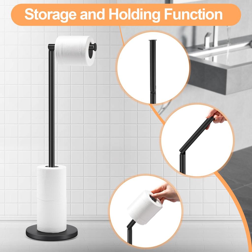 Freestanding Toilet Paper Holder With Storage Heavy Base Stainless Steel Stand Black/Nickel/Gold/Chrome Modern