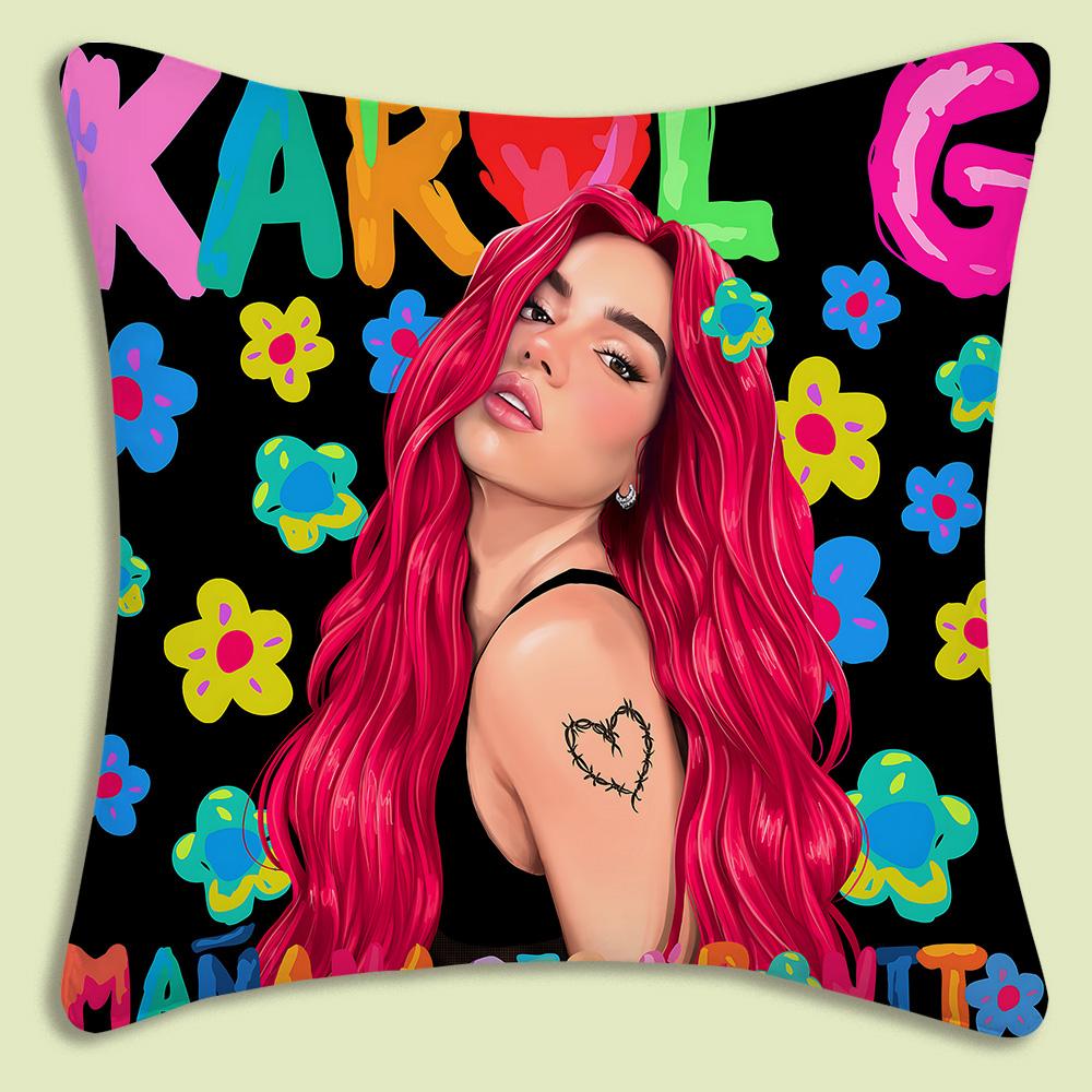 Manana Sera Bonito Karol G Pillow Covers Cartoon Sofa Decorative Home Double-Sided Printing Short Plush Cute Cushion Cover