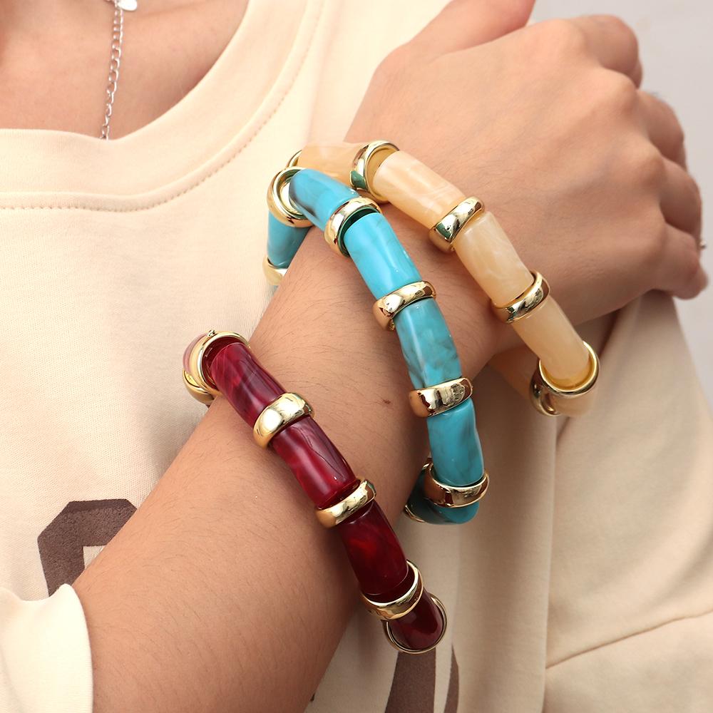 Vintage Acrylic Bamboo Beads Bracelets for Women Fashion Resin Chunky Tube Beaded Stretchy Stackable Bracelet New Jewelry Gift