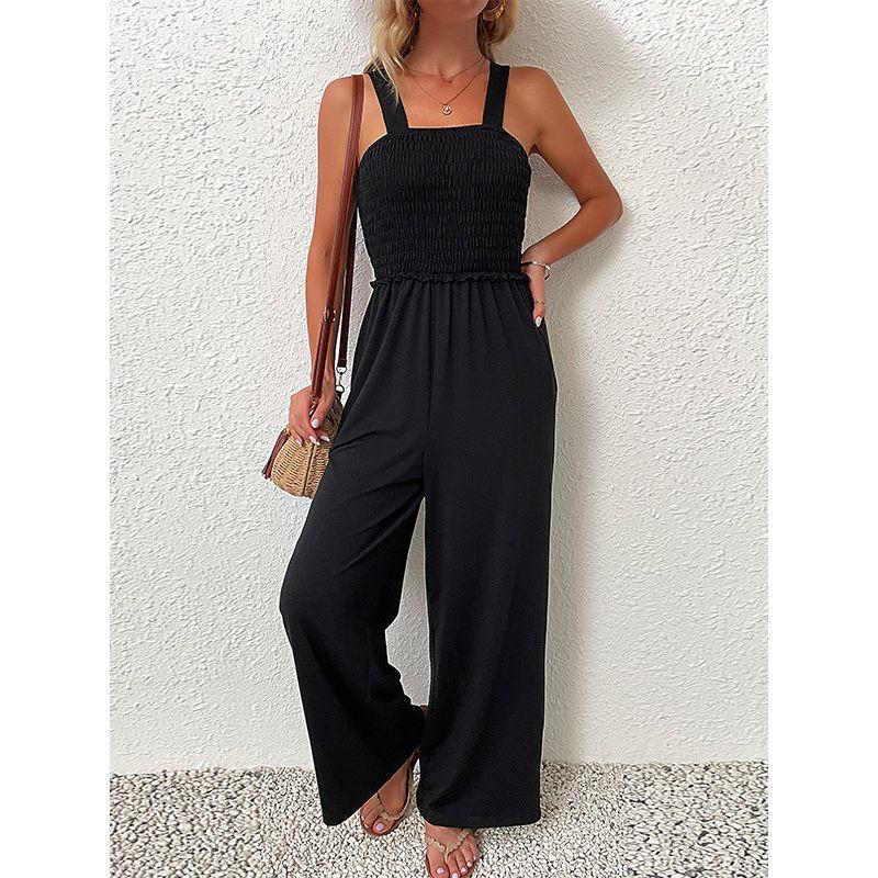 Solid Color Suspender Wide Leg Jumpsuit Pure Color Suspender Wide Leg Jumpsuit