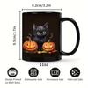 Black Coffee Mug with Black Cat and Jack O Lantern Halloween Theme for Fall Holiday Decorations