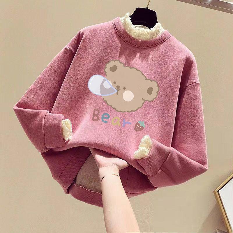 Fleece Padded Girl's Sweater Korean Style Long-sleeved Children's Top Autumn and Winter Clothes
