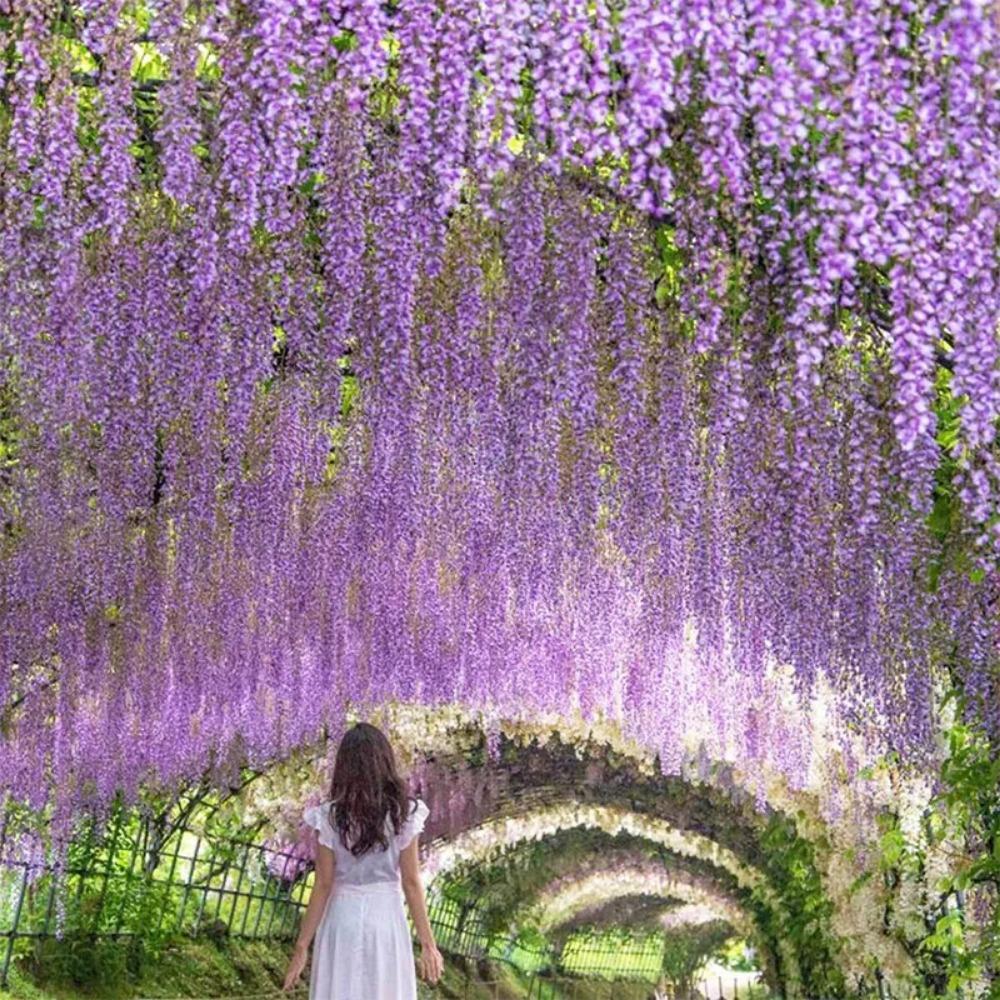 12pcs Fake Wisteria Artificial Flowers Garland for Arch Wall Wedding Decor Ivy Rattan Fake Flower Wreath Home Garden Decoration