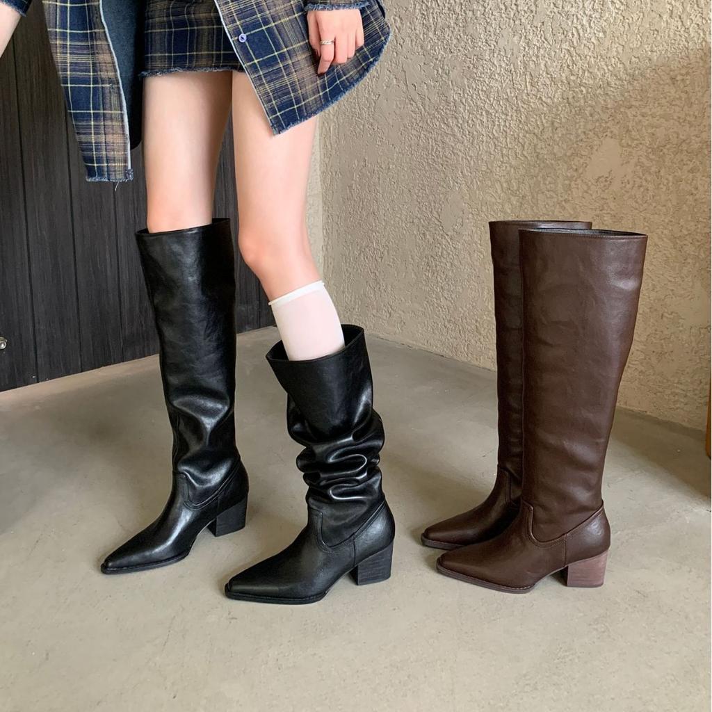 Long boots women's long tube tall tube thick sole autumn and winter British style pointed head thick heel new knight boots