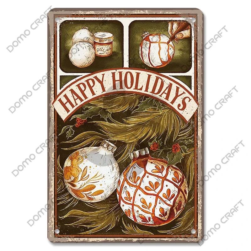 Retro Christmas Decor Vintage Metal Tin Sign with Cake Music Box Christmas Tree for Bakery Candy Shop Home Wall Art