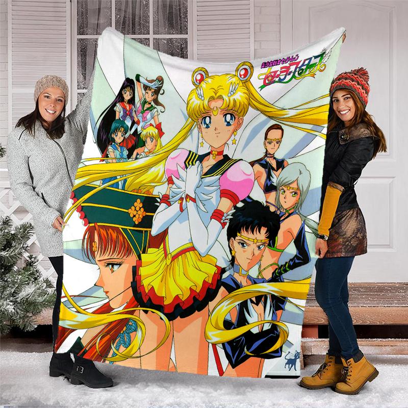 Sailor Moon Print Flannel Blanket, Soft Warm Lightweight Throw Blanket for living Room,Sofa Bed Camping office
