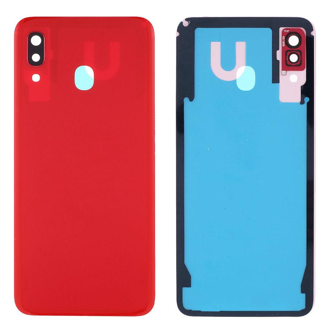 

Back Battery Housing Cover with Camera Ring Lens Cover Part (without Logo) for Samsung Galaxy A20 Red