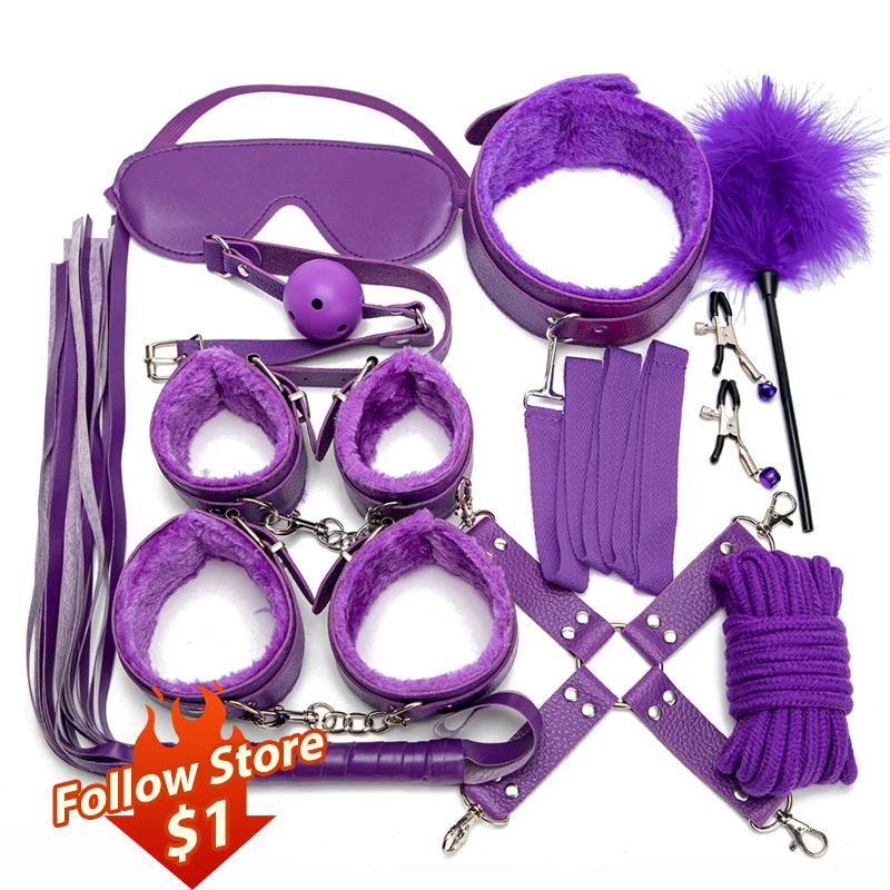 Leather Kit Bondage Set Adult Toys Sex Games Handcuffs Whip Sm Sex Toy Kits Exotic Accessories Erotic Sex Toys for Couples