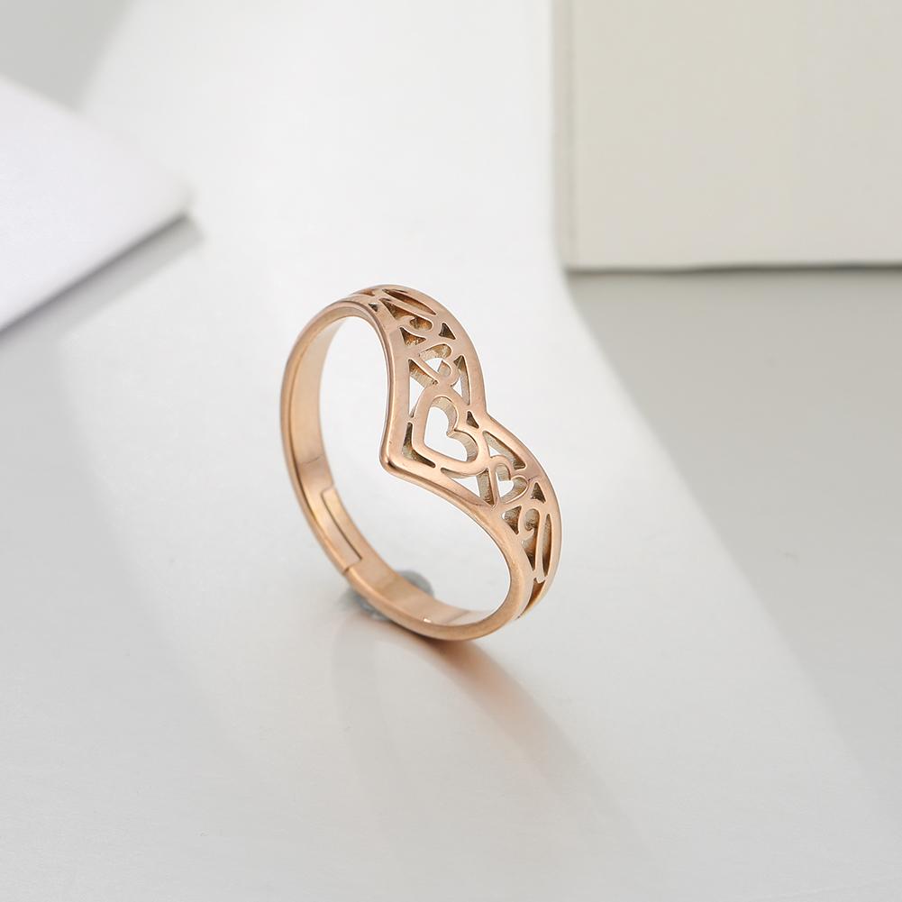 Cazador Aesthetic Hollow Hearts Rings for Women Adjustable Gold Color Stainless Steel Finger Ring Jewelry Wedding Gifts