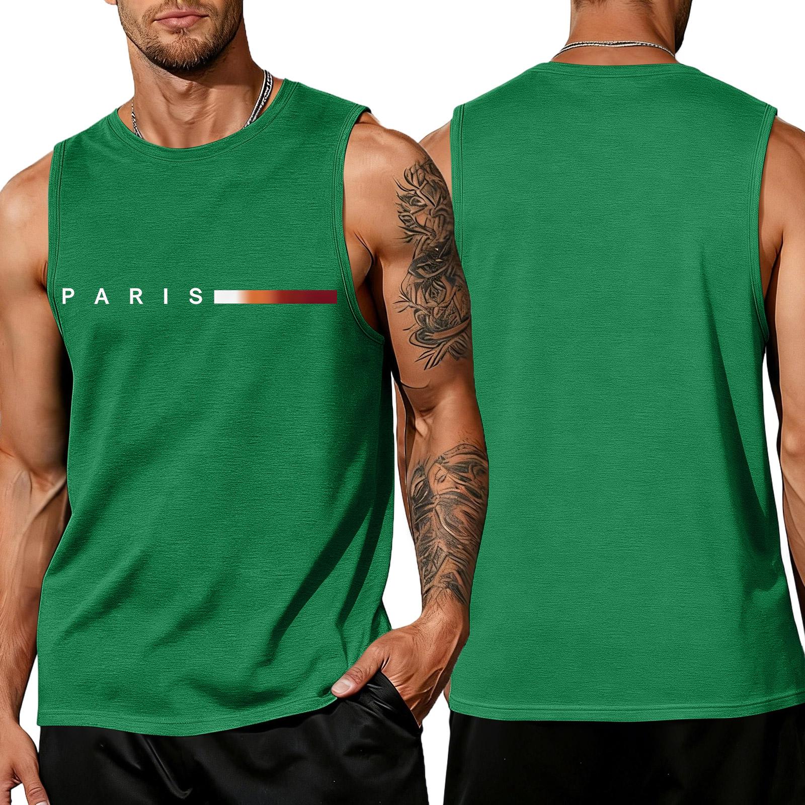 

Men s Loose Fit Casual Sleeveless Tank Top Breathable Sportswear with Letter Graphic Print Suitable for Outdoor Exercise and Daily Wear L зелёный