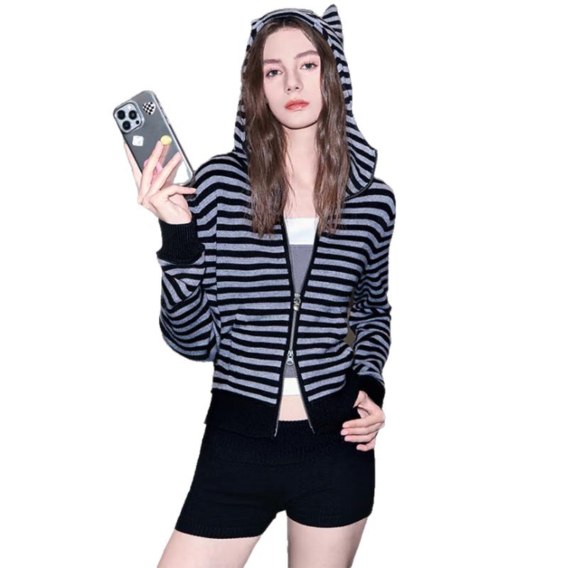 Jinyujie Women's Hooded Long-Sleeve Knit Cardigan Top