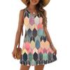 Women's Fashion Casual Summer Cupless Bag V-neck Vintage Color Block Stitching Print Dress Beach Sundress