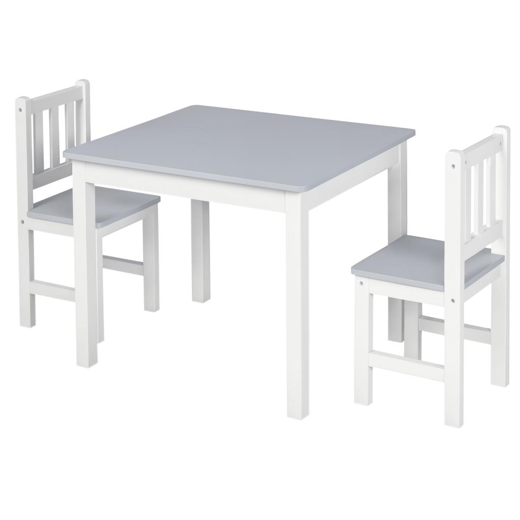 Kids Table and Chair Set 3 Pieces Toddler Preschoolers Desk with 2 Chairs for Indoor Study Rest Snack Time Grey