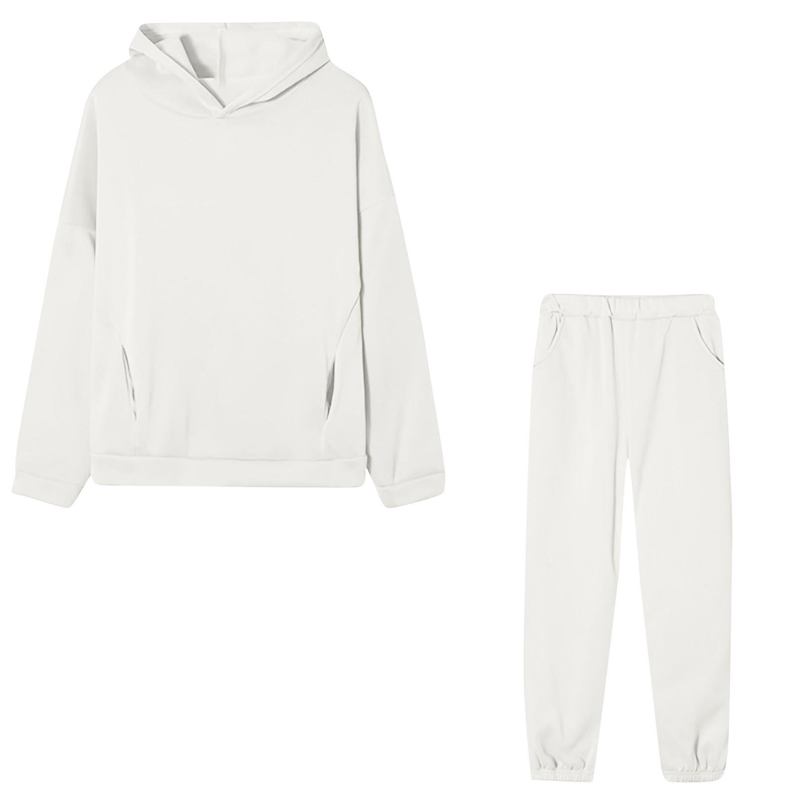 

Женский спортивный модный однотонный повседневный комплект из двух предметов с капюшоном XL белый