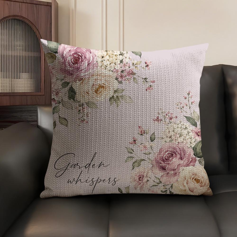 Rose Plaid Print Cushion Cover Linen Organic Fabric DoubleSided Printing Sofa Breathable Home Decor Gift Pillow Case