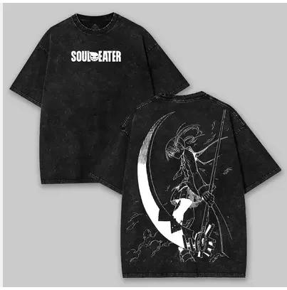 Japanese Hot Anime Soul Eater Washed Retro Fashion High-end Luxury Oversized High Quality Hot Product Unisex Soft Comfortable