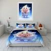 3Pcs Kawaii Star Bedding Set Cute Star Character Holding Pink Flowers Print Duvet Cover + 2 Pillowcases Magical Kids Decor