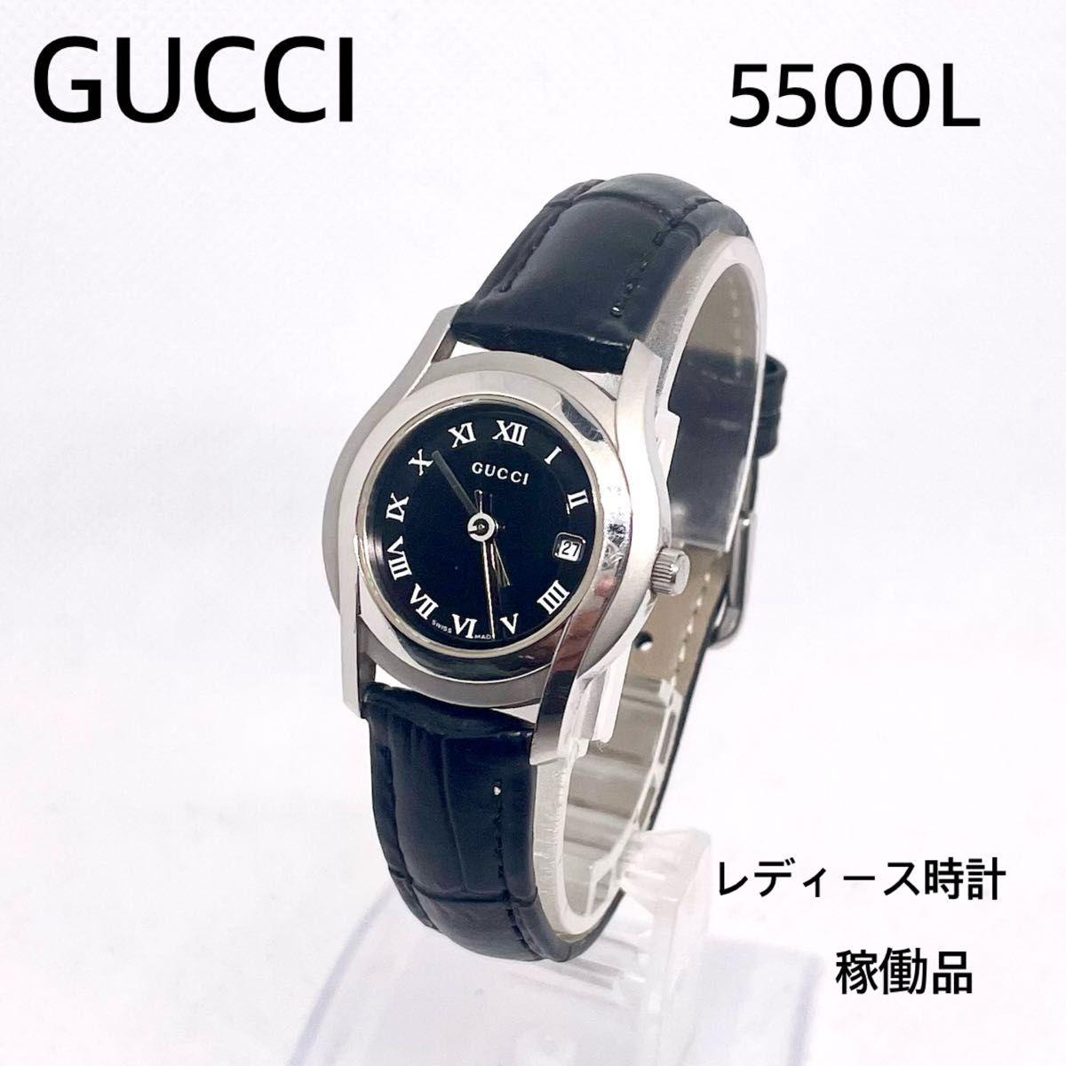 Used GUCCI 5500L Women s Watch Black Dial New External Strap Replaced Working Item Date Quartz