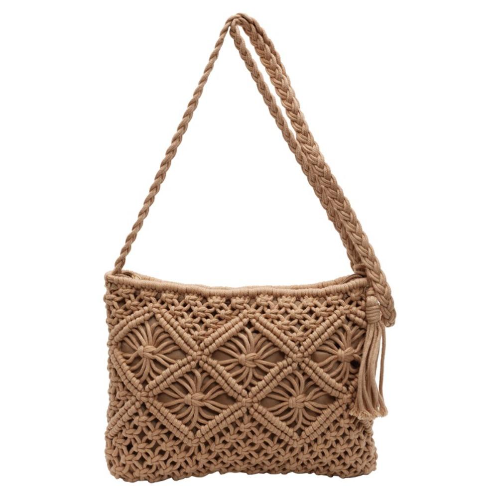 

Korean Style Crochet Crossbody Bag Tassel Ladies Underarm Bag Weave Shoulder Bag Women Outdoor хаки