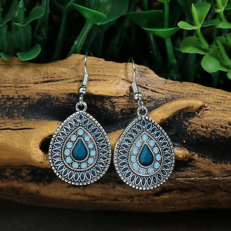 Colorful Ethnic Vintage Round Geometric Flower Drop Dangle Earrings For Women Crystal Enamel Ornament Bohemian Wedding Zircon
