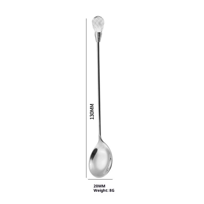 Spoon Set Long Handle Teaspoon 430 Stainless Steel Diamond Ice Spoon Perfect For Dessert Ice Cream Coffee Cocktail