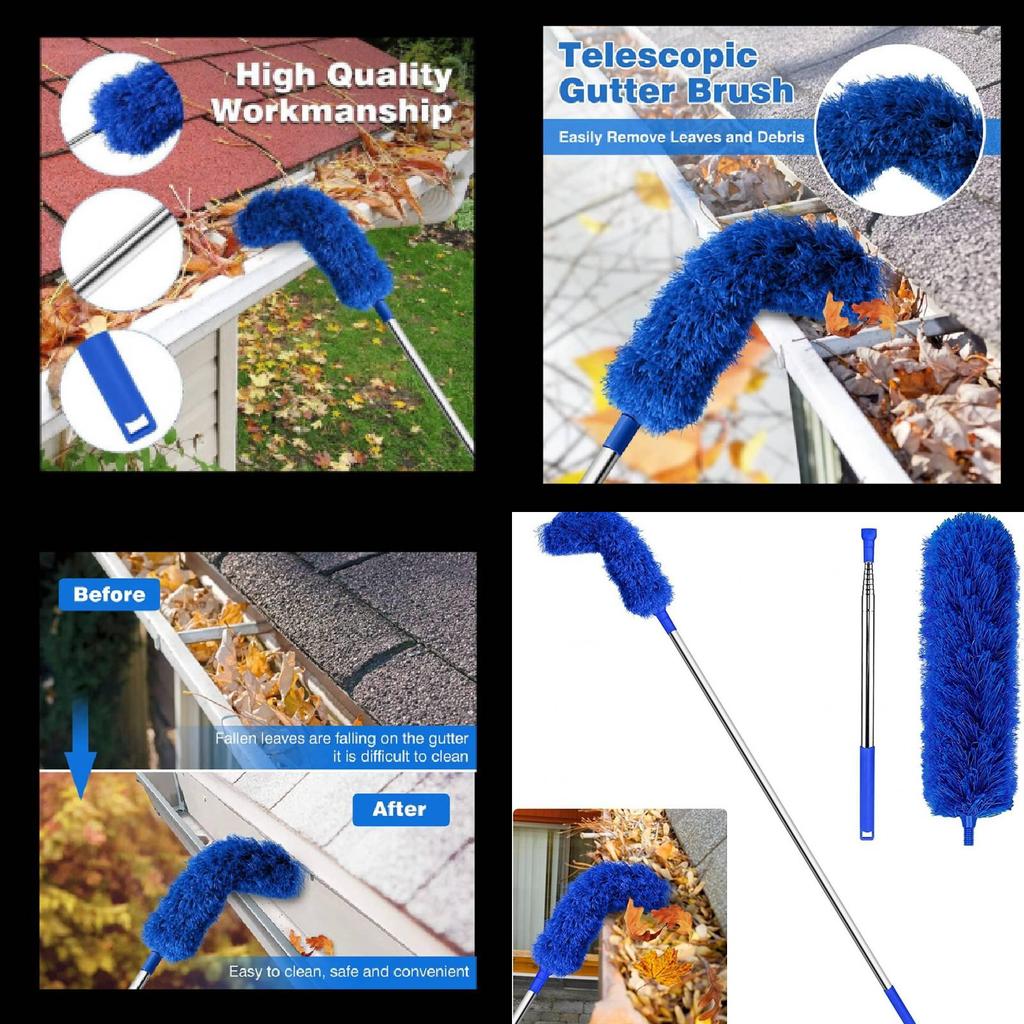 Gutter Cleaning Brush With Telescopic Extendable Pole For Home Maintenance And Dust Removal
