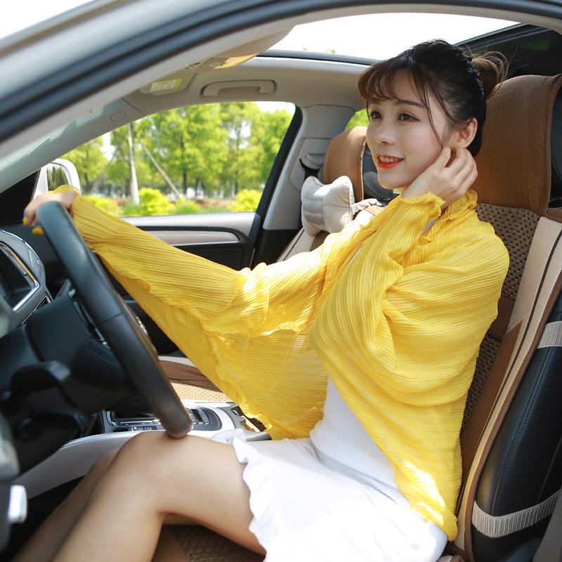 Pleated Ruffle Chiffon Sunscreen Shawl with Sleeves for Women - Summer Cycling & Driving Scarf
