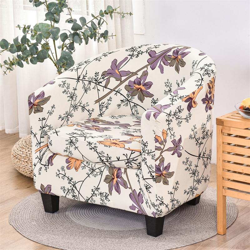 Nordic Flowers Bar Counter Club Chair Slipcover Stretch Spandex Tub Armchair Covers Relax Single Sofa Cover For Living Room