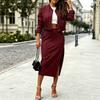 Damen Lässiges Zweiteiliges Set Midi-Rock mit geschlitztem Saum und Kurz geschnittene Jacke mit Knopfleiste Leichter Stoff