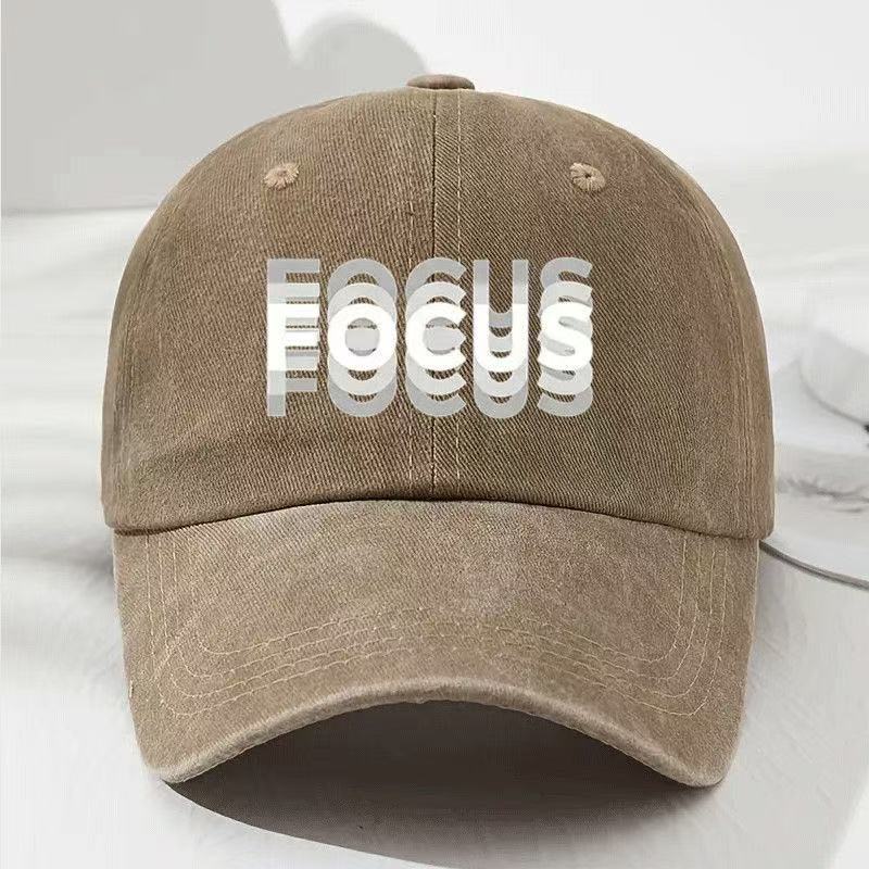 Focus Print Cap Washed Cotton Adjustable Classic Style Baseball Cap, Sports Duckbill Hat For Men And Women