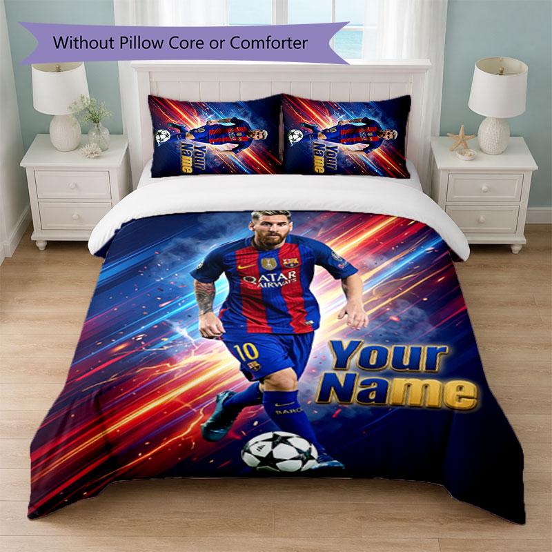 Set Biancheria da Letto Personalizzato con Nome Lionel Messi 1 Copripiumino+2 Federe Logo Calcio Regalo Personalizzato per Occasioni Speciali Decorazione Camera da Letto
