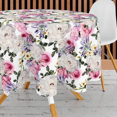 Decorative Round Tablecloth 140 Cm - Tea Rose, Polyester, Elegant Table Decoration