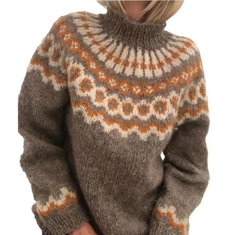 Nordic Knitted Winter Sweater Women High Neck Casual Pullover Tops Jumper