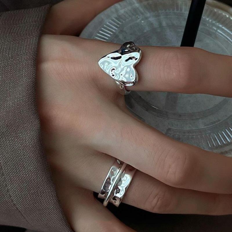 925 Silver Open Finger Ring Punk Heart Irregular Geometric Stackable For Women Girl Jewelry Gift Dropship