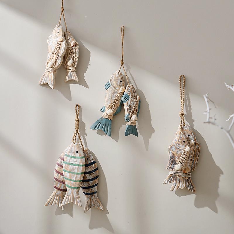Pandantiv Frigarui Pește din Lemn Vintage - Decor de Perete Rustic Mediteranean