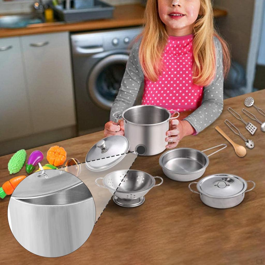 Kitchen Pretend Play Toys Playset Pots and Pans Mini Stainless Steel Cooking Utensils